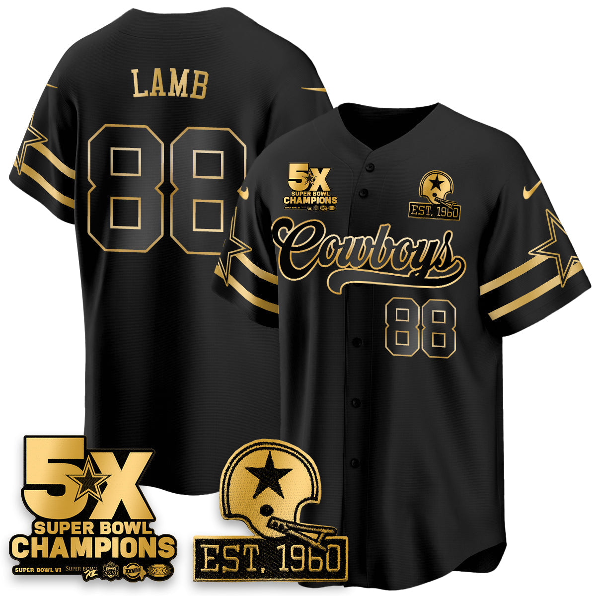 DAL 5-Time Champions Patch Vapor Limited Gold Baseball Jersey - All Stitched-DTD