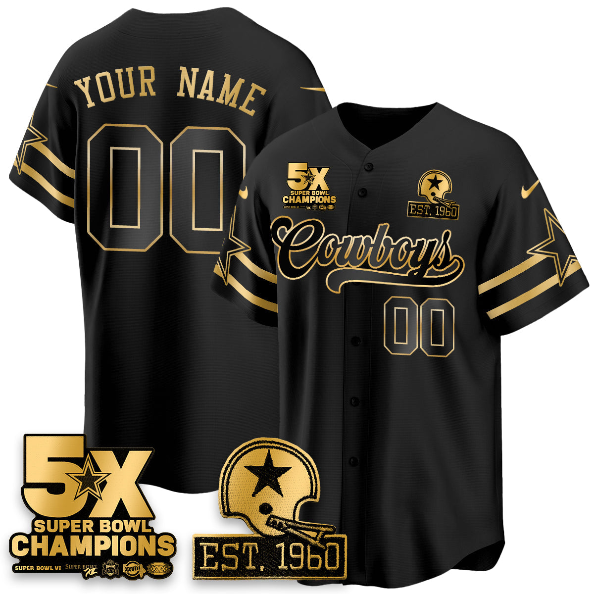 DAL 5-Time Champions Patch Vapor Limited Gold Baseball Jersey - All Stitched-DTD