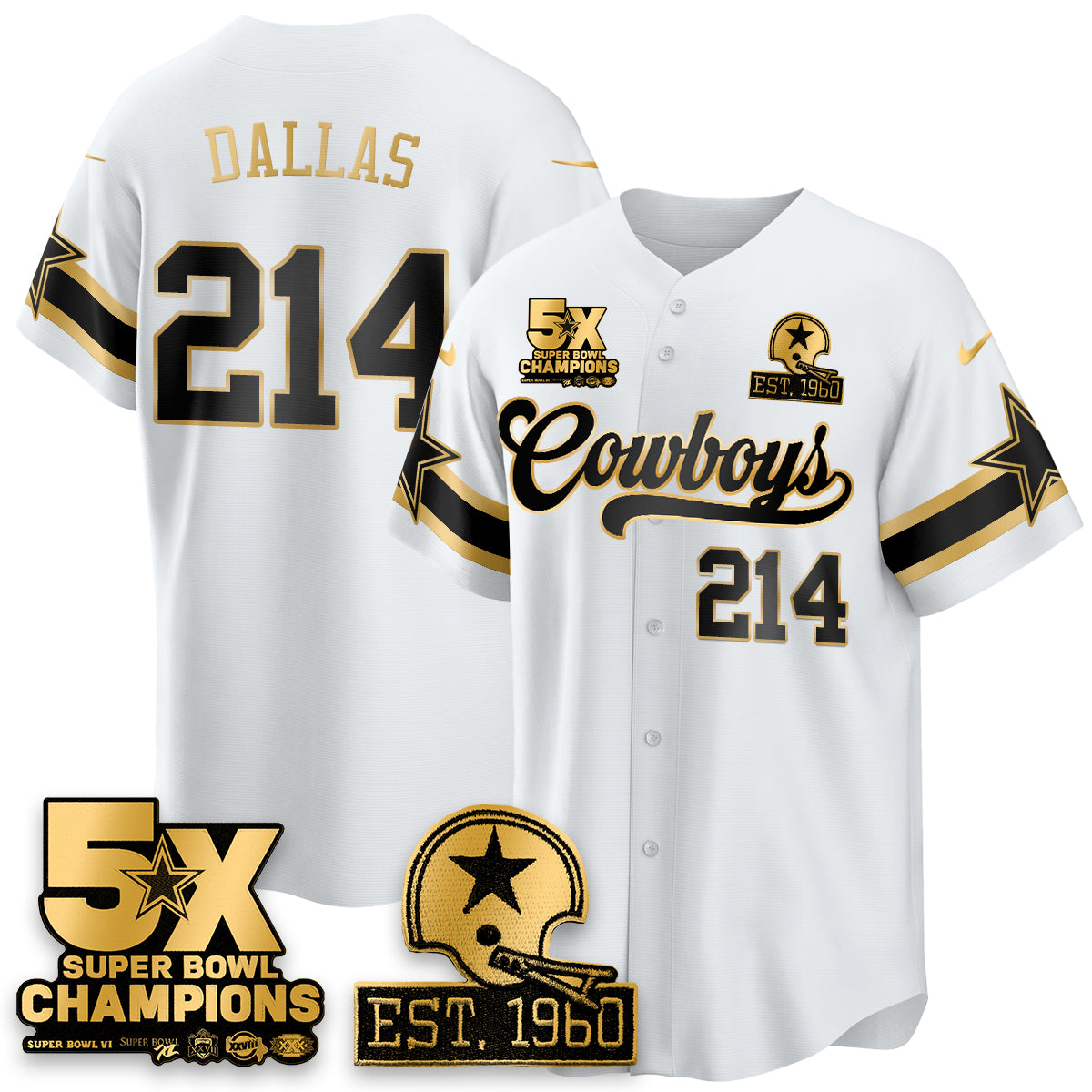 DAL 5-Time Champions Patch Vapor Limited Gold Baseball Jersey - All Stitched-DTD