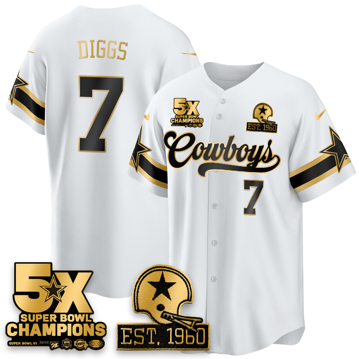 DAL 5-Time Champions Patch Vapor Limited Gold Baseball Jersey - All Stitched-DTD