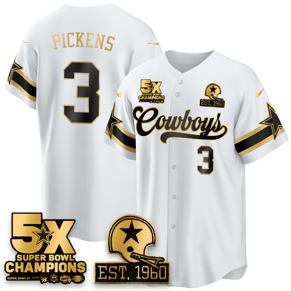 DAL 5-Time Champions Patch Vapor Limited Gold Baseball Jersey - All Stitched-DTD