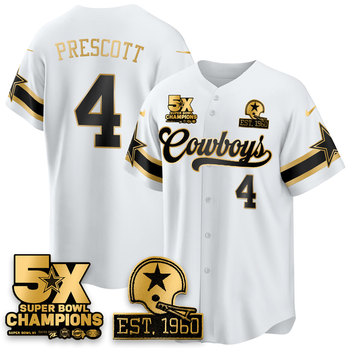 DAL 5-Time Champions Patch Vapor Limited Gold Baseball Jersey - All Stitched-DTD