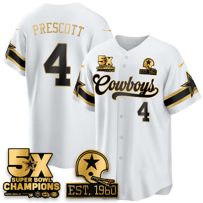 DAL 5-Time Champions Patch Vapor Limited Gold Baseball Jersey - All Stitched-DTD