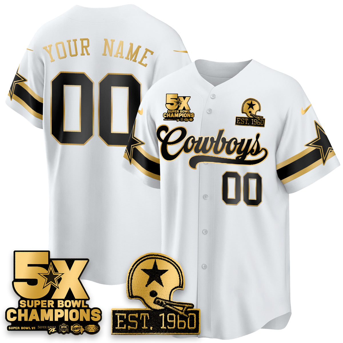 DAL 5-Time Champions Patch Vapor Limited Gold Baseball Jersey - All Stitched-DTD