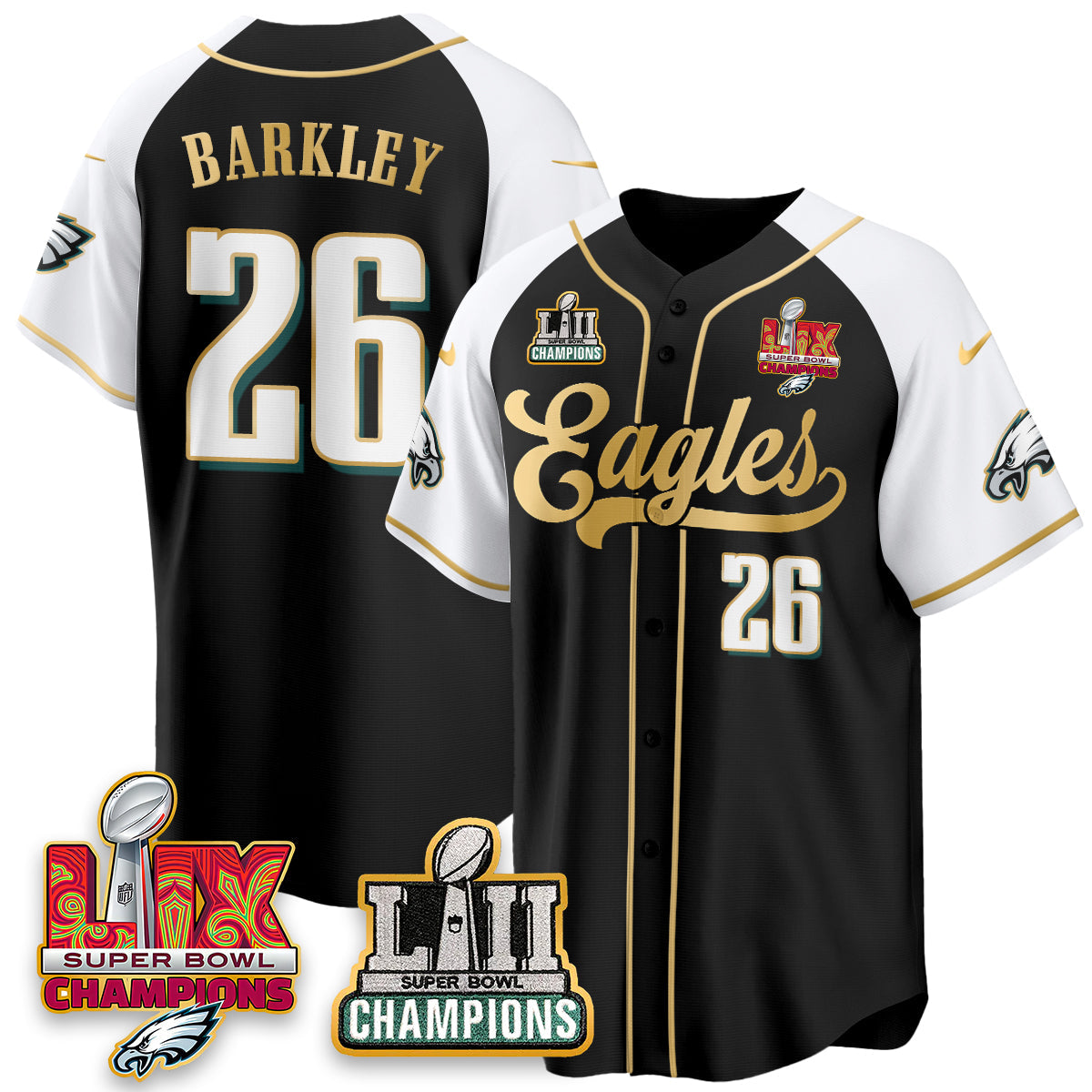 PHI LII-LIX Super Bowl Champions Vapor Limited Gold Baseball Jersey - All Stitched-DTD