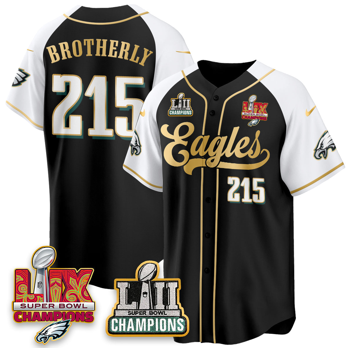 PHI LII-LIX Super Bowl Champions Vapor Limited Gold Baseball Jersey - All Stitched-DTD