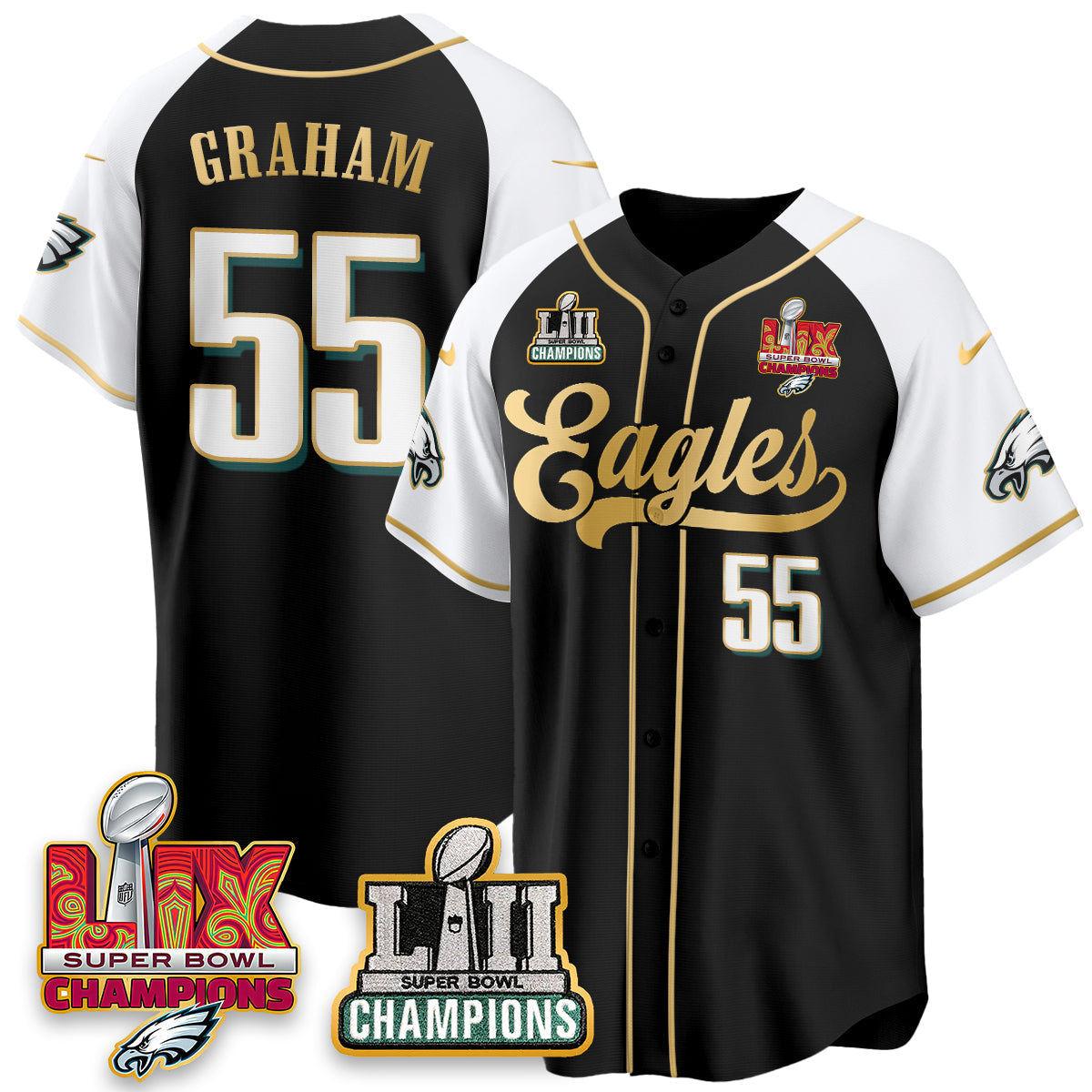 PHI LII-LIX Super Bowl Champions Vapor Limited Gold Baseball Jersey - All Stitched-DTD