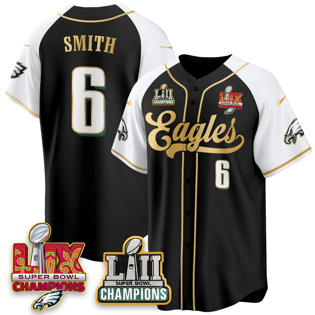 PHI LII-LIX Super Bowl Champions Vapor Limited Gold Baseball Jersey - All Stitched-DTD
