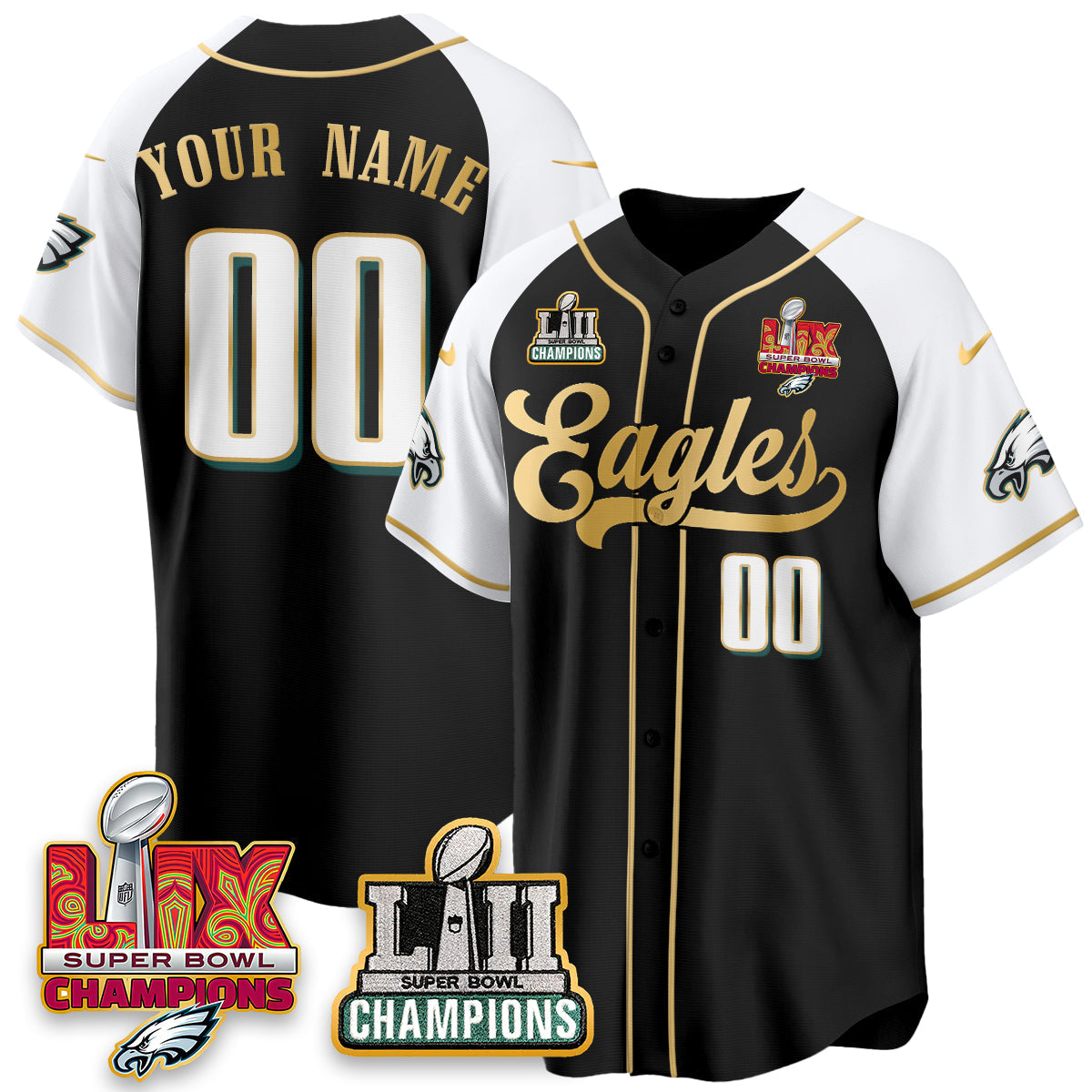 PHI LII-LIX Super Bowl Champions Vapor Limited Gold Baseball Jersey - All Stitched-DTD
