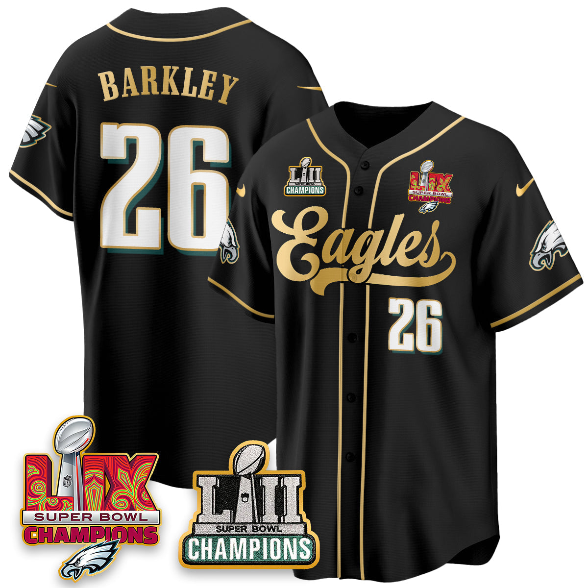 PHI LII-LIX Super Bowl Champions Vapor Limited Gold Baseball Jersey - All Stitched-DTD