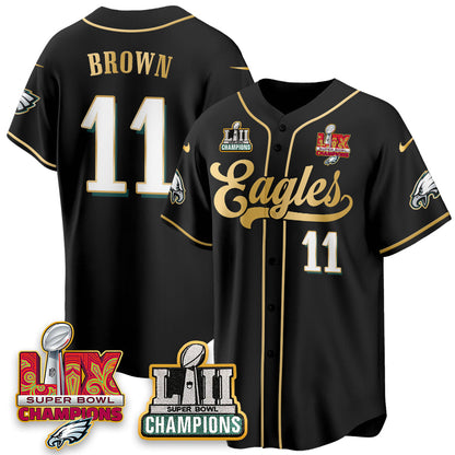 PHI LII-LIX Super Bowl Champions Vapor Limited Gold Baseball Jersey - All Stitched-DTD