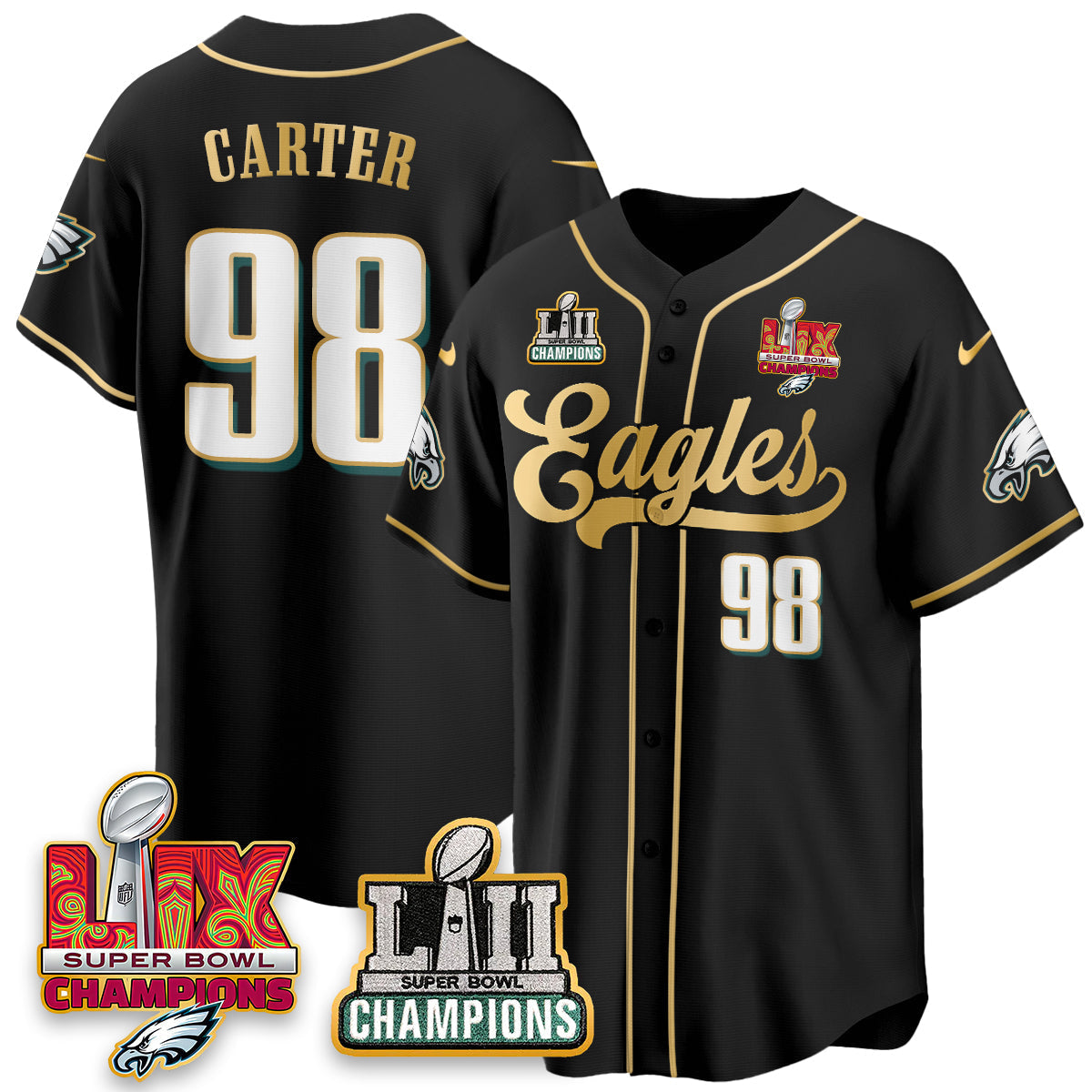 PHI LII-LIX Super Bowl Champions Vapor Limited Gold Baseball Jersey - All Stitched-DTD