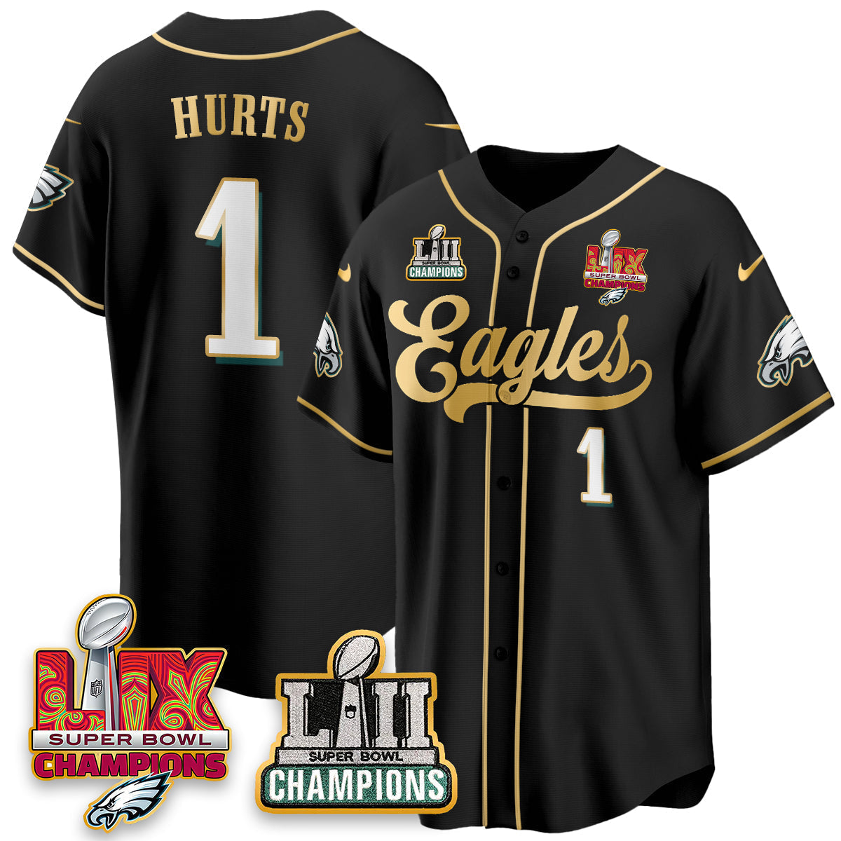 PHI LII-LIX Super Bowl Champions Vapor Limited Gold Baseball Jersey - All Stitched-DTD
