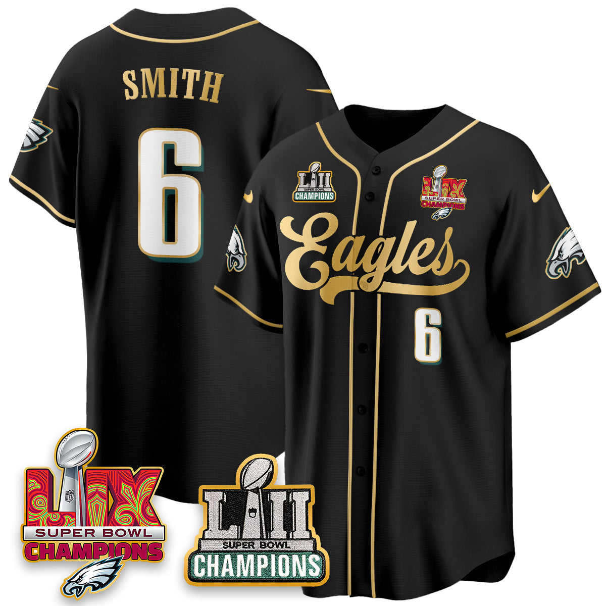 PHI LII-LIX Super Bowl Champions Vapor Limited Gold Baseball Jersey - All Stitched-DTD