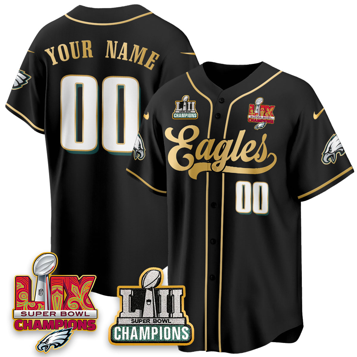 PHI LII-LIX Super Bowl Champions Vapor Limited Gold Baseball Custom Jersey - All Stitched-DTD