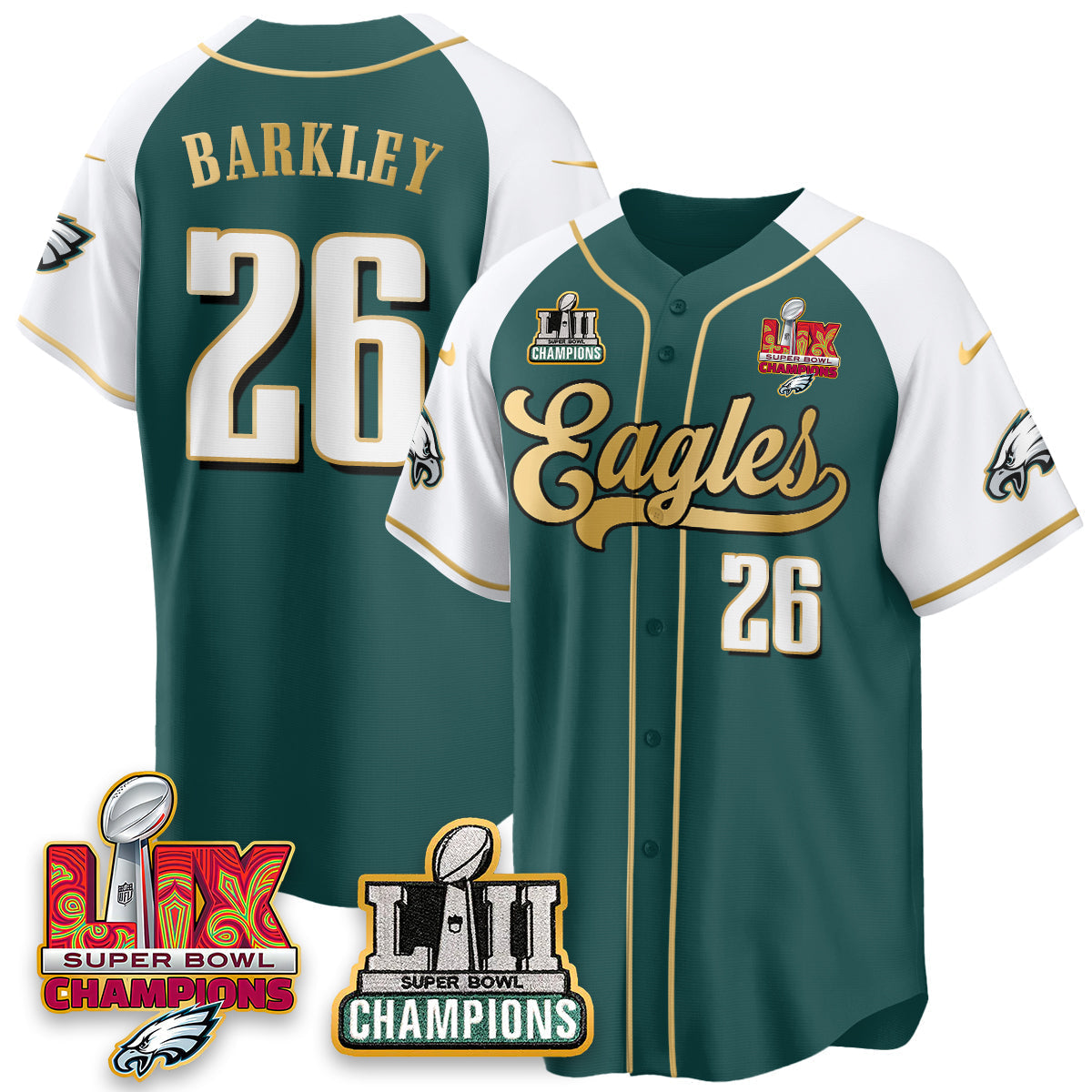 PHI LII-LIX Super Bowl Champions Vapor Limited Gold Baseball Jersey - All Stitched-DTD