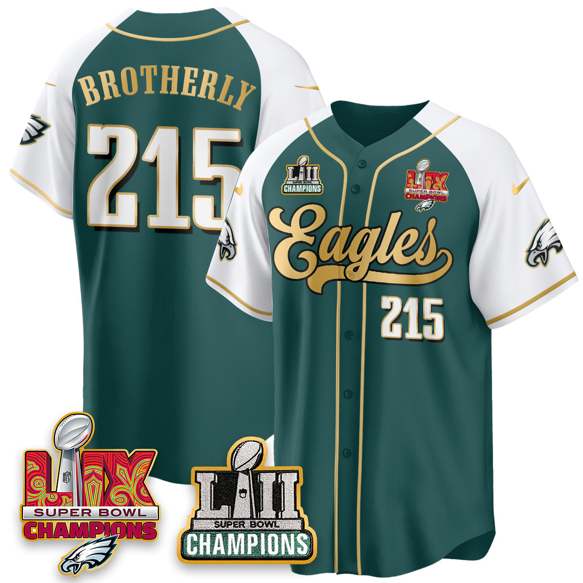 PHI LII-LIX Super Bowl Champions Vapor Limited Gold Baseball Jersey - All Stitched-DTD