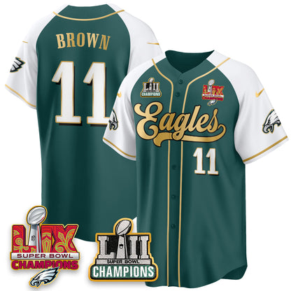 PHI LII-LIX Super Bowl Champions Vapor Limited Gold Baseball Jersey - All Stitched-DTD