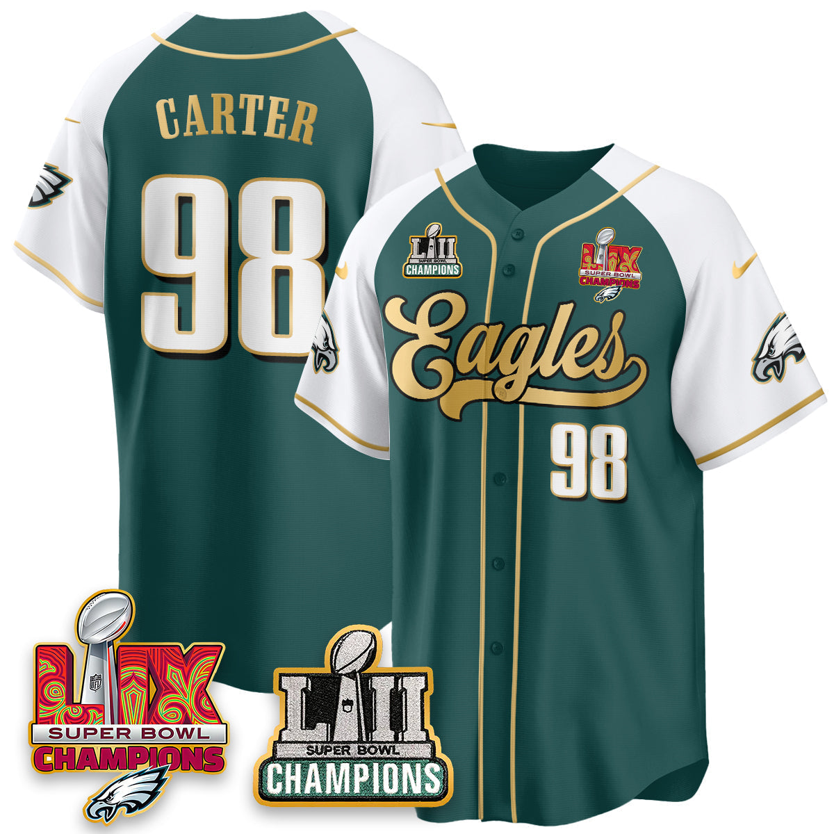 PHI LII-LIX Super Bowl Champions Vapor Limited Gold Baseball Jersey - All Stitched-DTD