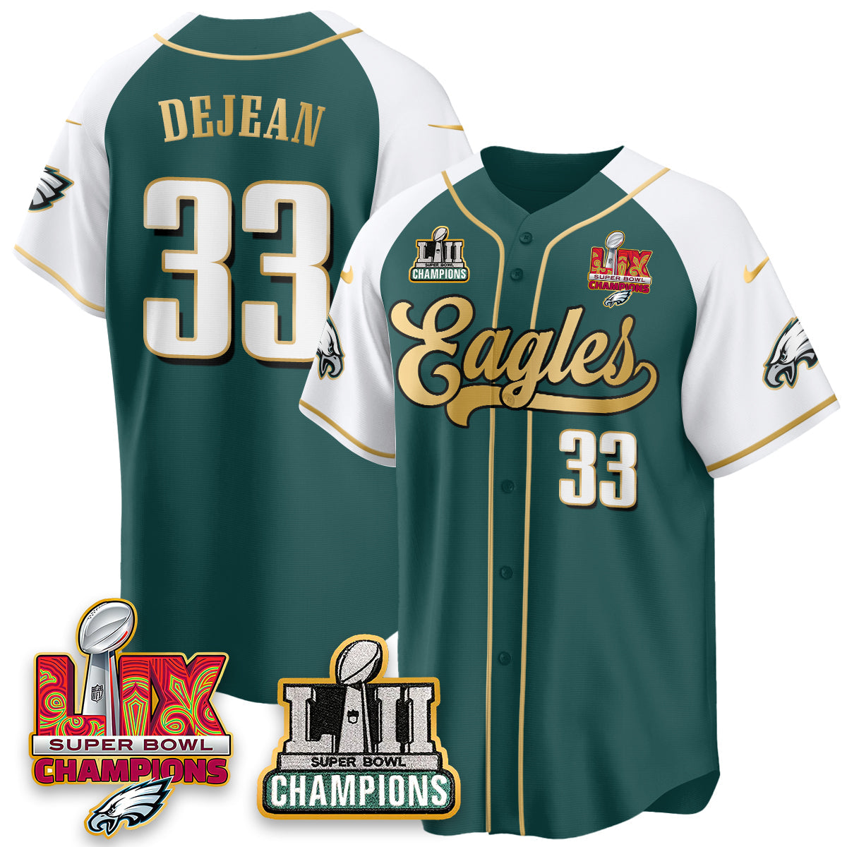 PHI LII-LIX Super Bowl Champions Vapor Limited Gold Baseball Jersey - All Stitched-DTD