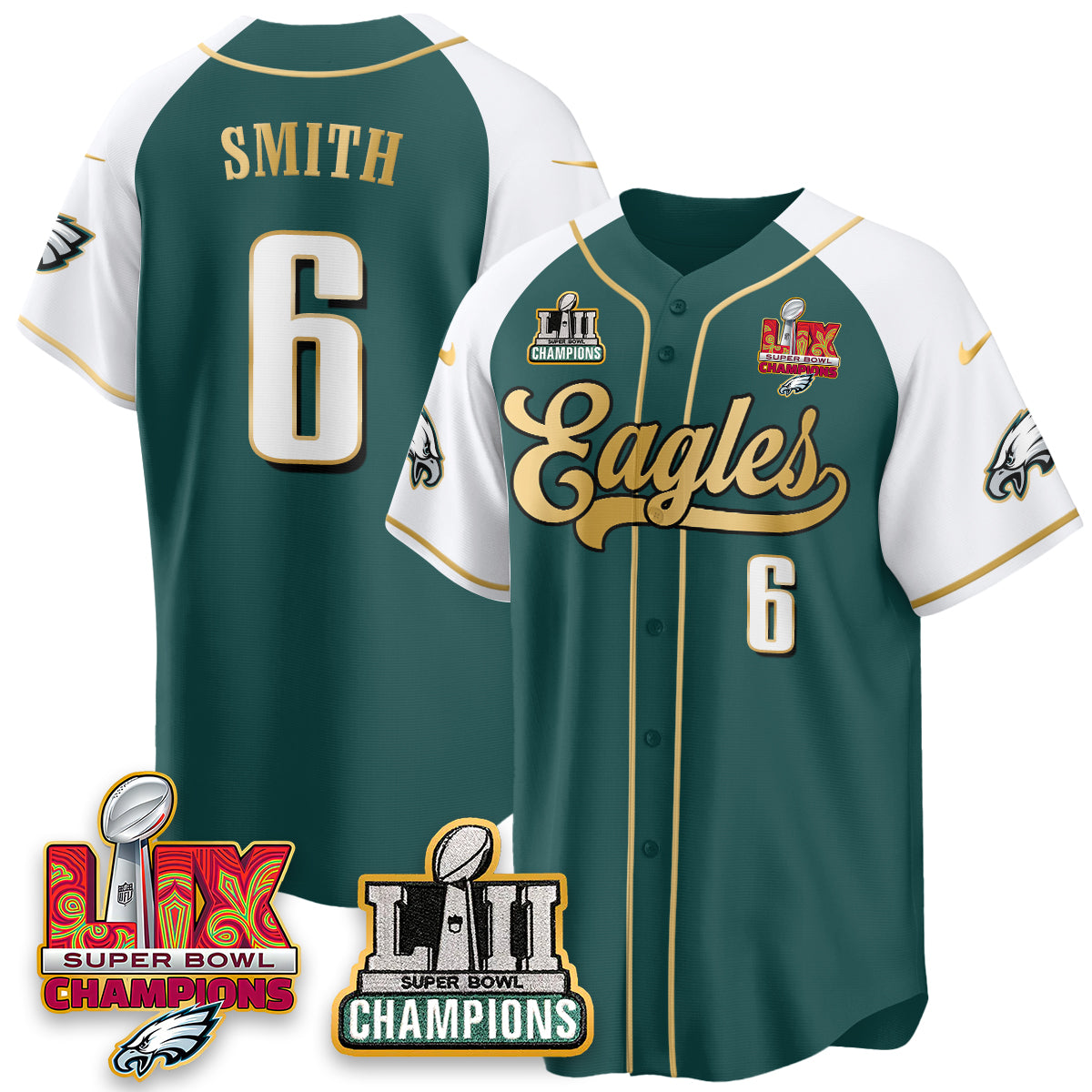 PHI LII-LIX Super Bowl Champions Vapor Limited Gold Baseball Jersey - All Stitched-DTD