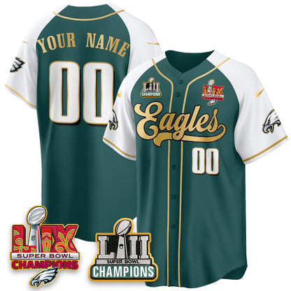 PHI LII-LIX Super Bowl Champions Vapor Limited Gold Baseball Jersey - All Stitched-DTD