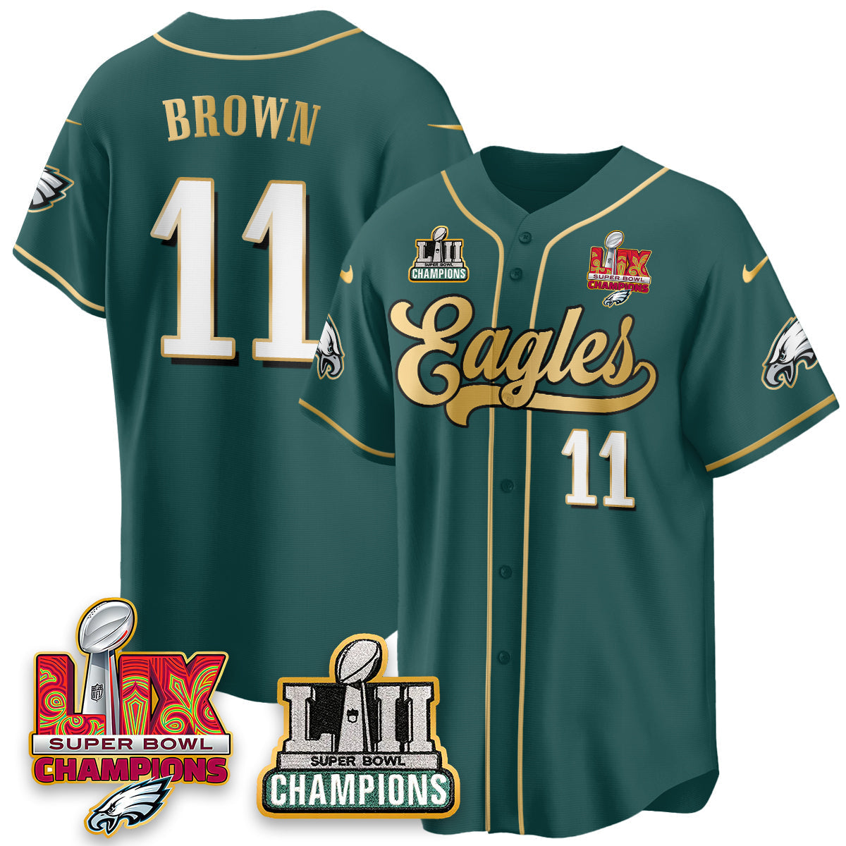 PHI LII-LIX Super Bowl Champions Vapor Limited Gold Baseball Jersey - All Stitched-DTD