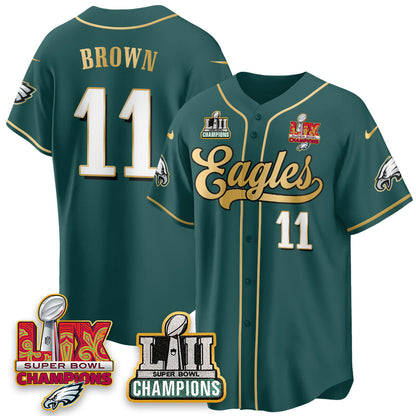 PHI LII-LIX Super Bowl Champions Vapor Limited Gold Baseball Jersey - All Stitched-DTD