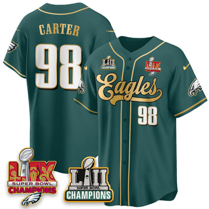PHI LII-LIX Super Bowl Champions Vapor Limited Gold Baseball Jersey - All Stitched-DTD