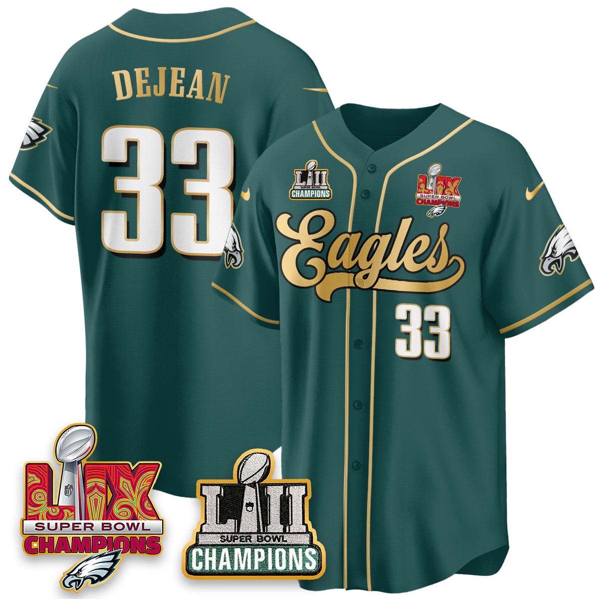 PHI LII-LIX Super Bowl Champions Vapor Limited Gold Baseball Jersey - All Stitched-DTD