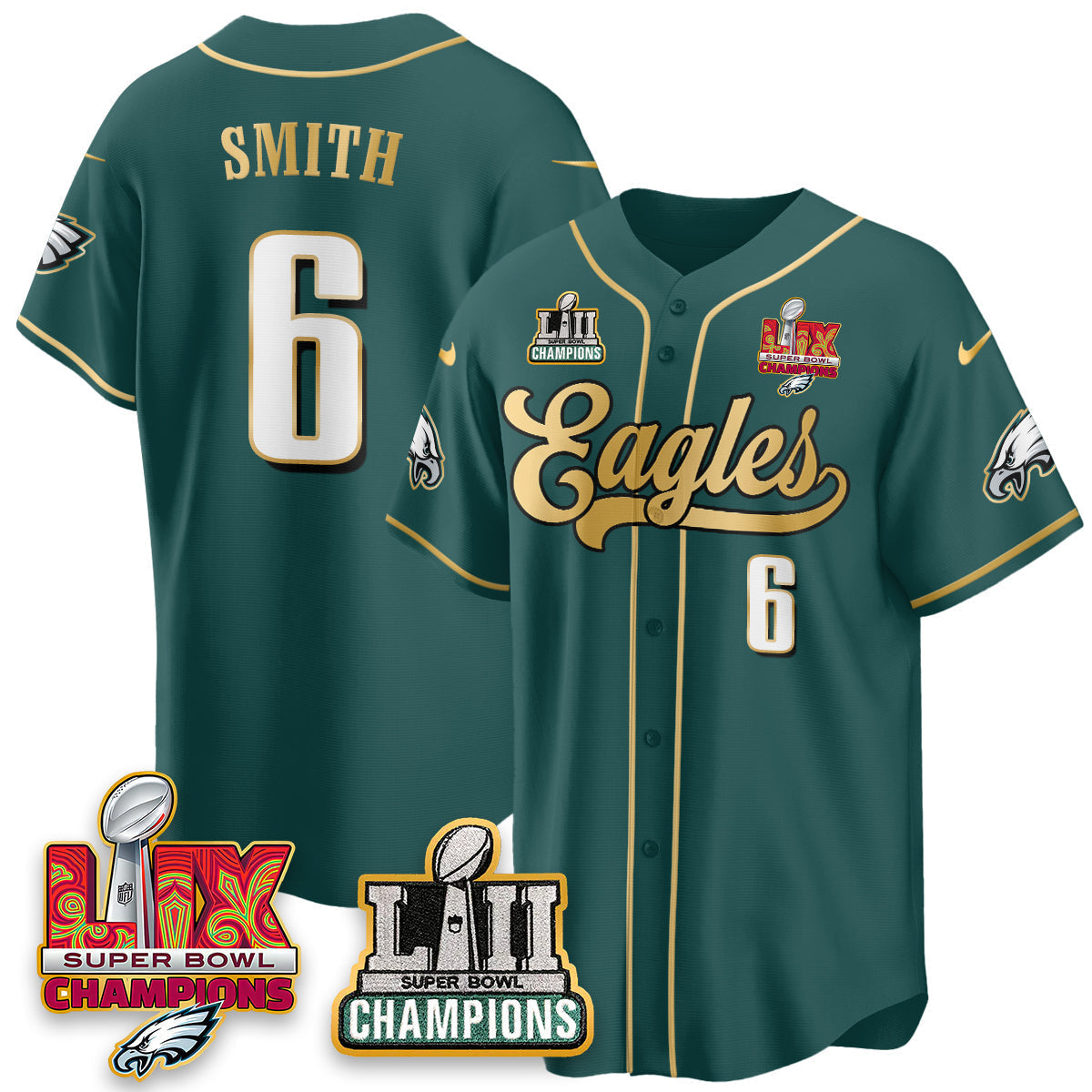 PHI LII-LIX Super Bowl Champions Vapor Limited Gold Baseball Jersey - All Stitched-DTD
