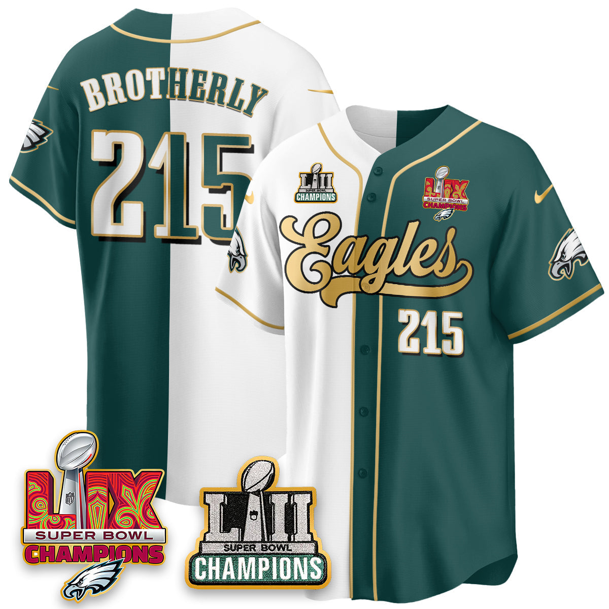 PHI LII-LIX Super Bowl Champions Vapor Limited Gold Baseball Jersey - All Stitched-DTD