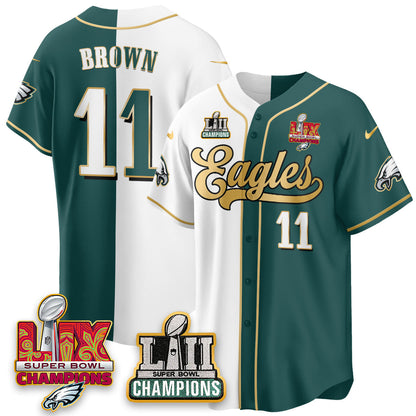 PHI LII-LIX Super Bowl Champions Vapor Limited Gold Baseball Jersey - All Stitched-DTD
