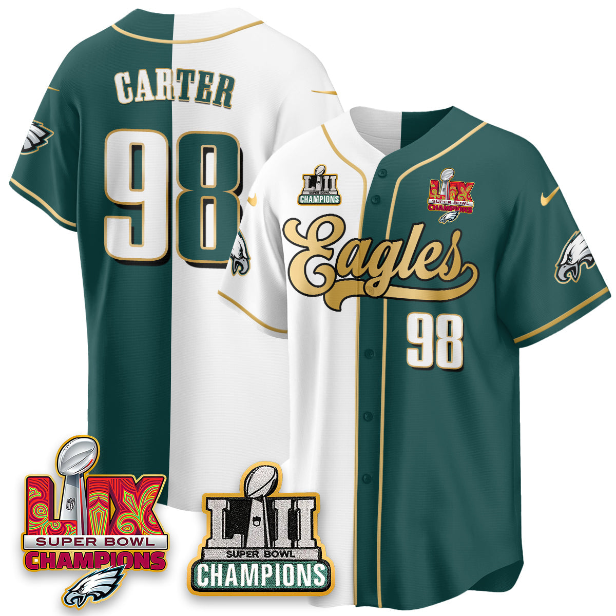 PHI LII-LIX Super Bowl Champions Vapor Limited Gold Baseball Jersey - All Stitched-DTD