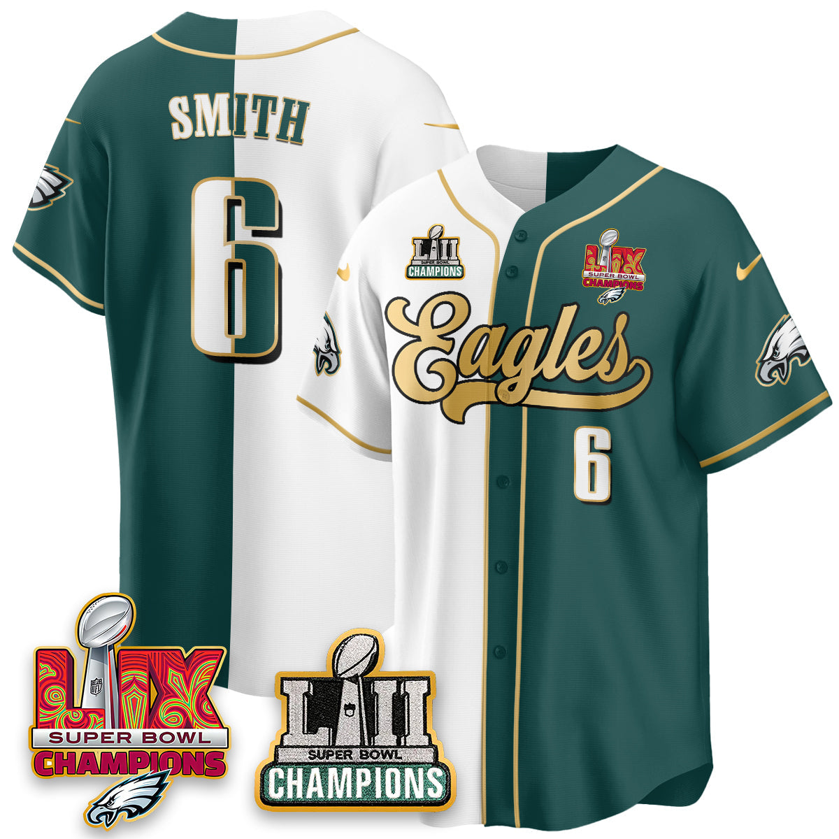 PHI LII-LIX Super Bowl Champions Vapor Limited Gold Baseball Jersey - All Stitched-DTD