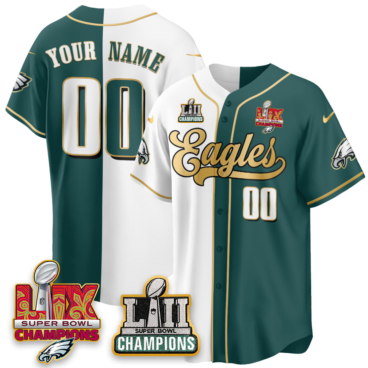 PHI LII-LIX Super Bowl Champions Vapor Limited Gold Baseball Jersey - All Stitched-DTD