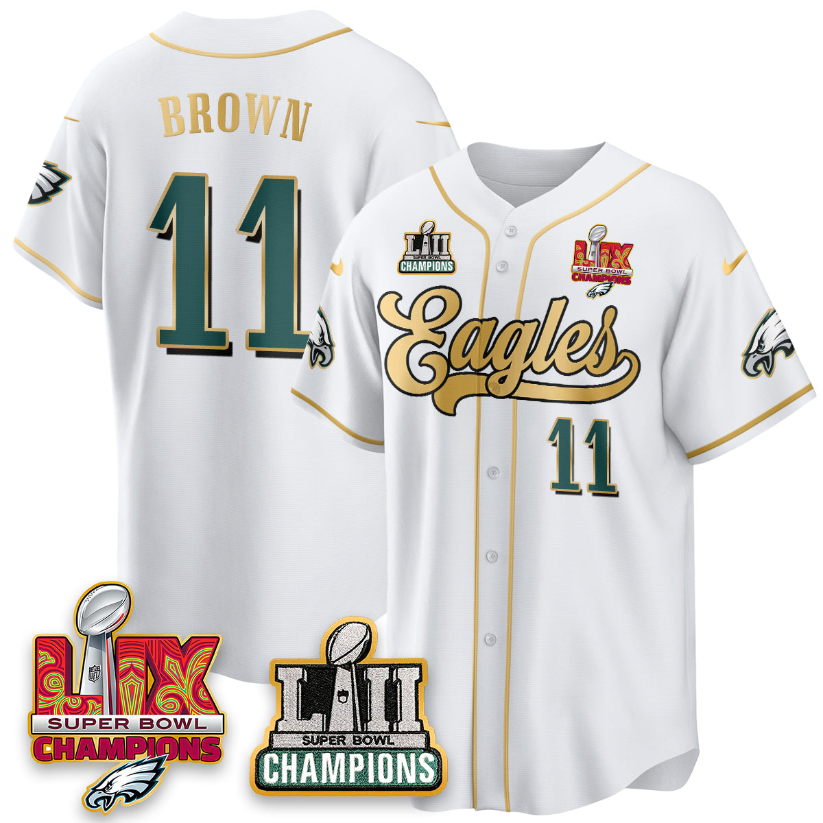 PHI LII-LIX Super Bowl Champions Vapor Limited Gold Baseball Jersey - All Stitched-DTD