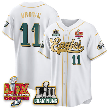 PHI LII-LIX Super Bowl Champions Vapor Limited Gold Baseball Jersey - All Stitched-DTD