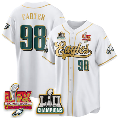 PHI LII-LIX Super Bowl Champions Vapor Limited Gold Baseball Jersey - All Stitched-DTD