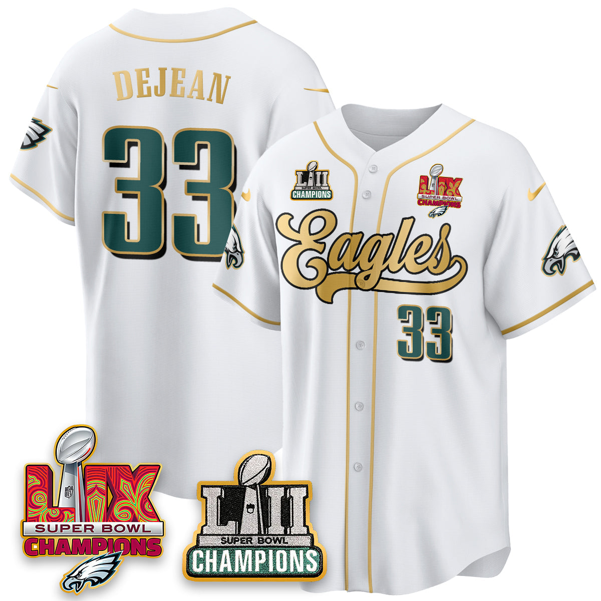 PHI LII-LIX Super Bowl Champions Vapor Limited Gold Baseball Jersey - All Stitched-DTD