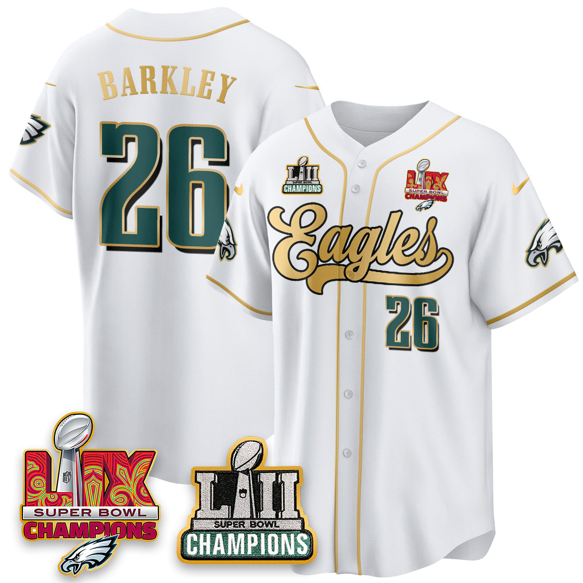 PHI LII-LIX Super Bowl Champions Vapor Limited Gold Baseball Jersey - All Stitched-DTD