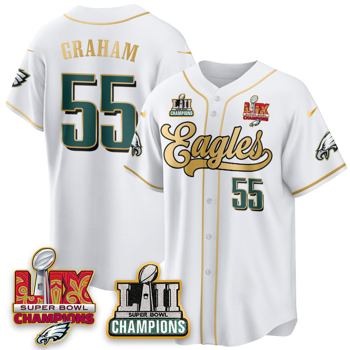 PHI LII-LIX Super Bowl Champions Vapor Limited Gold Baseball Jersey - All Stitched-DTD