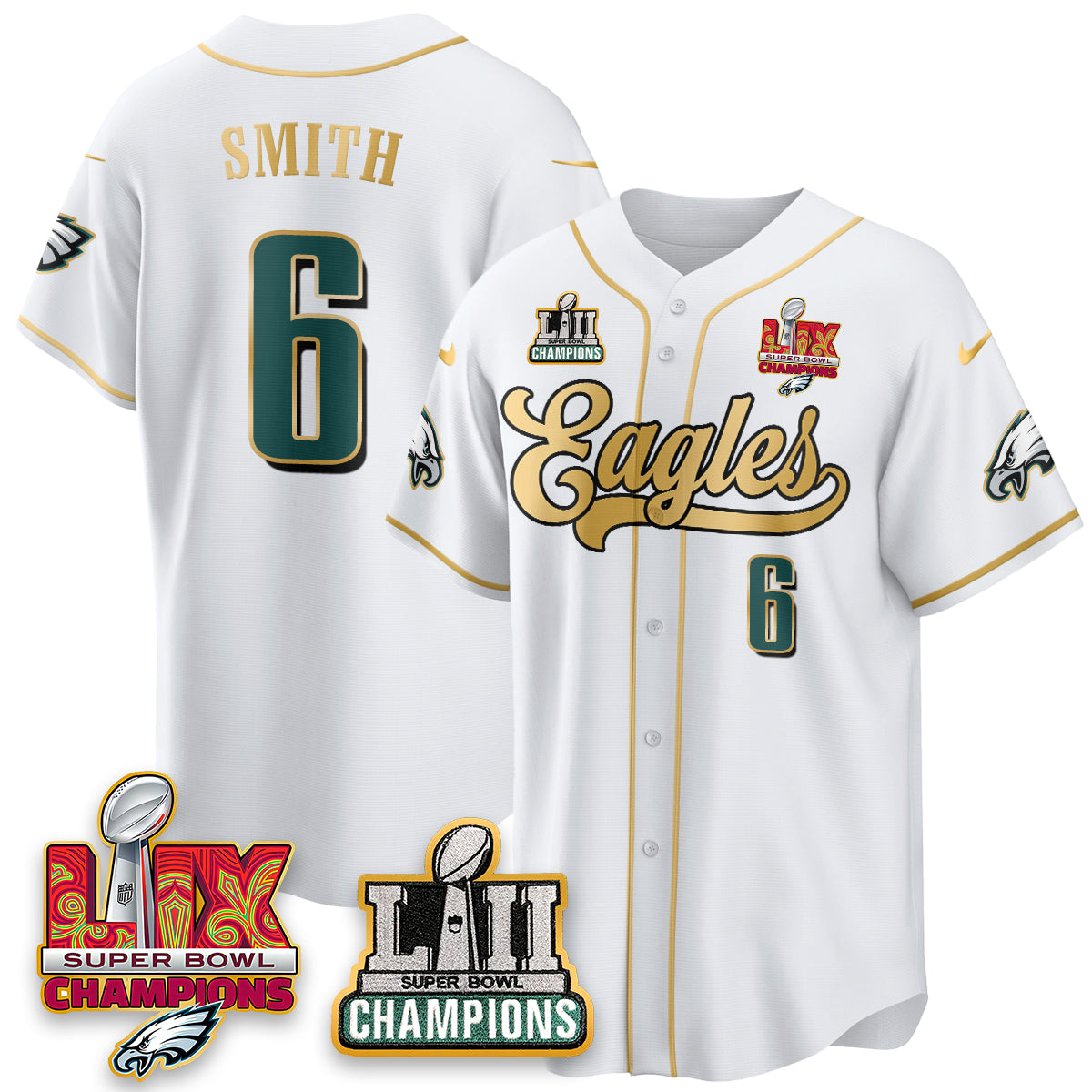 PHI LII-LIX Super Bowl Champions Vapor Limited Gold Baseball Jersey - All Stitched-DTD