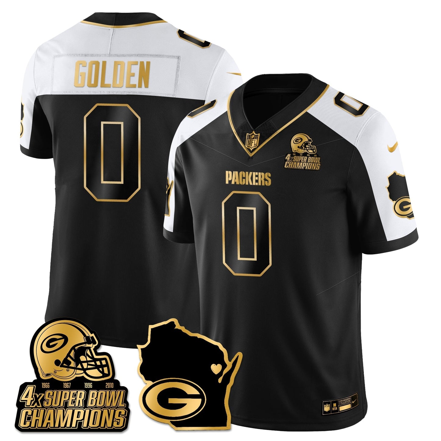 GB 4-Time Champions Patch Vapor Limited Gold Jersey - All Stitched-DTD