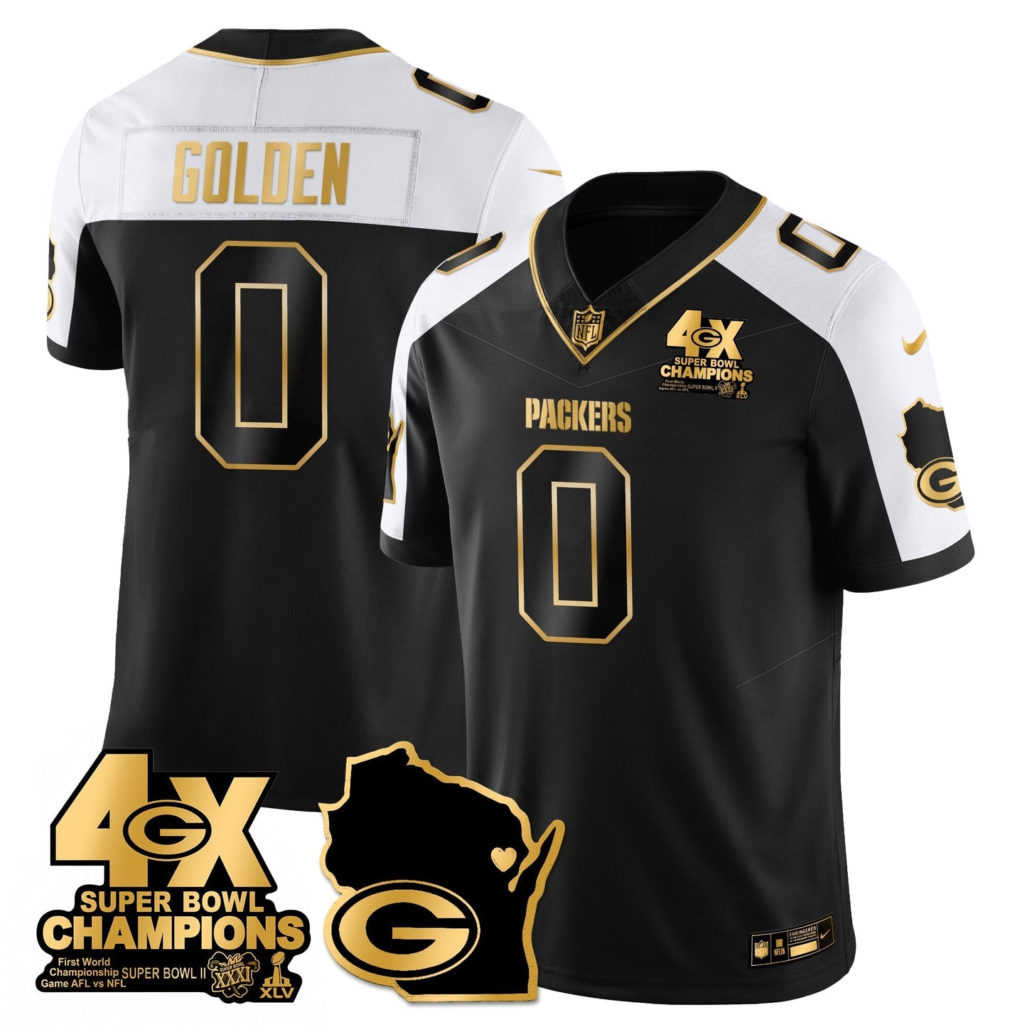 GB 4-Time Champions Patch Vapor Limited Gold Jersey - All Stitched-DTD