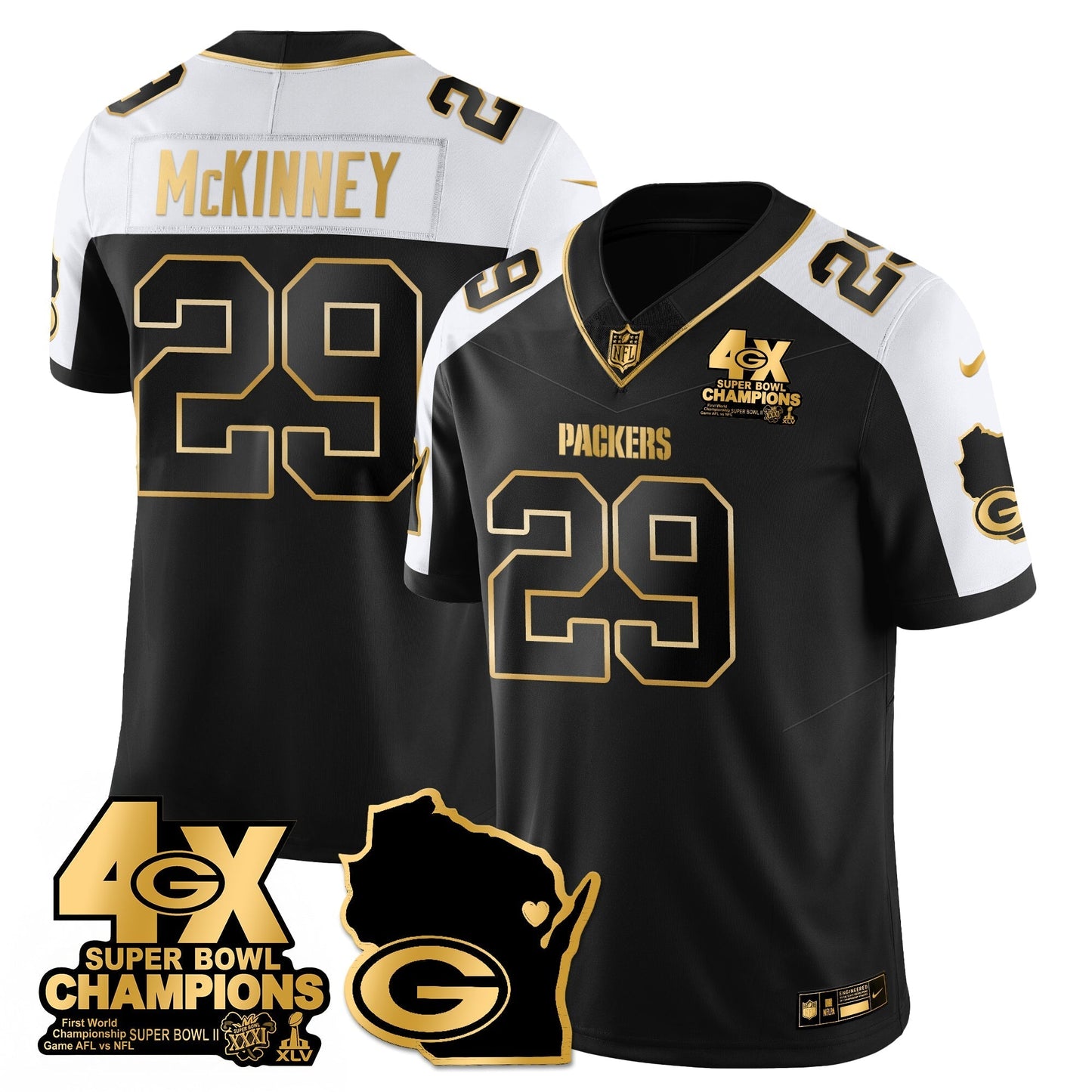 GB 4-Time Champions Patch Vapor Limited Gold Jersey - All Stitched-DTD