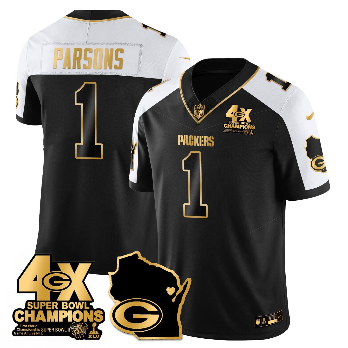 GB 4-Time Champions Patch Vapor Limited Gold Jersey - All Stitched-DTD