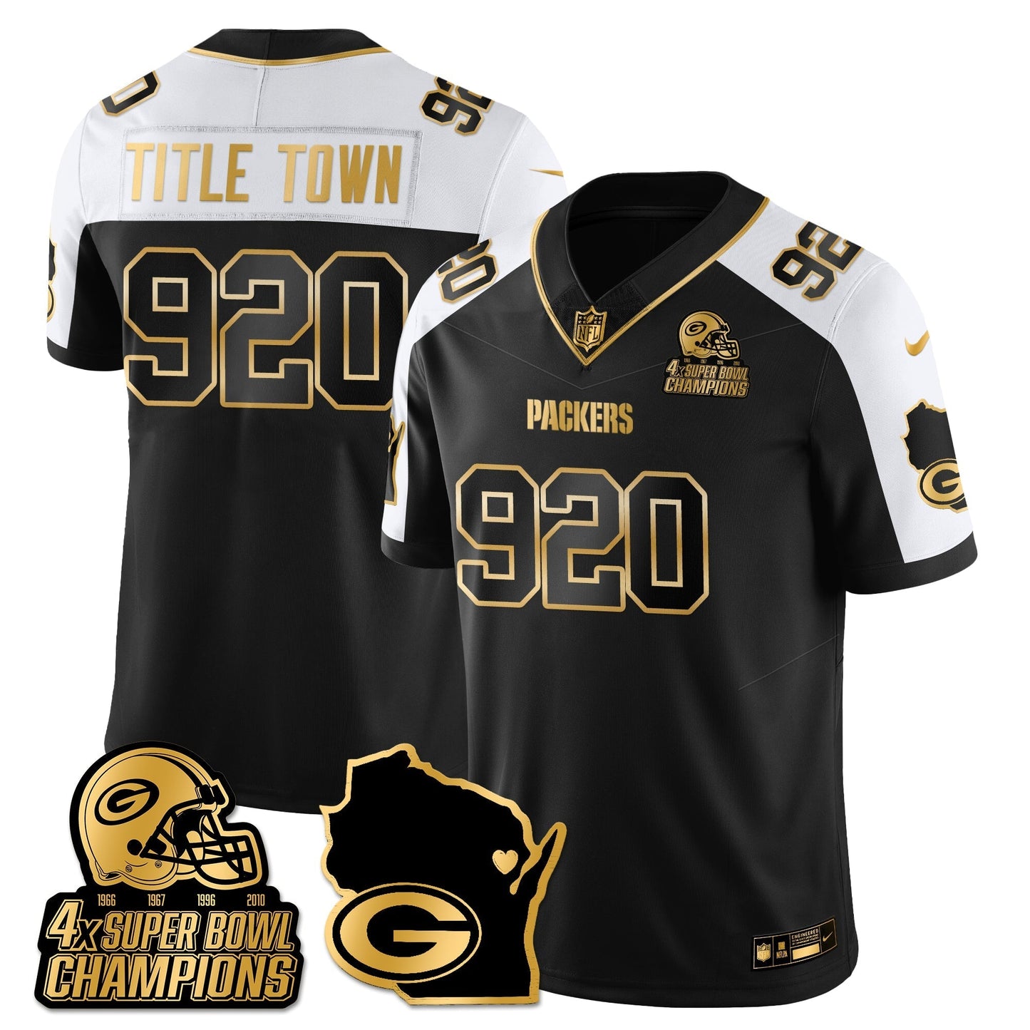 GB 4-Time Champions Patch Vapor Limited Gold Jersey - All Stitched-DTD