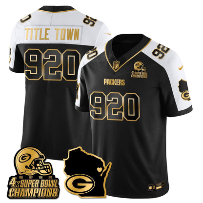 GB 4-Time Champions Patch Vapor Limited Gold Jersey - All Stitched-DTD