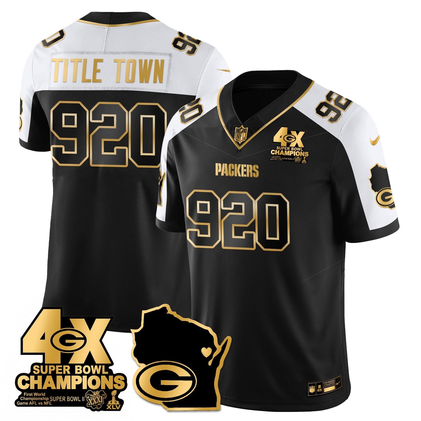 GB 4-Time Champions Patch Vapor Limited Gold Jersey - All Stitched-DTD